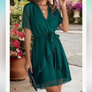 Ecowish Dark Green Ruffle Wrap Dress - Size XL (NWT)